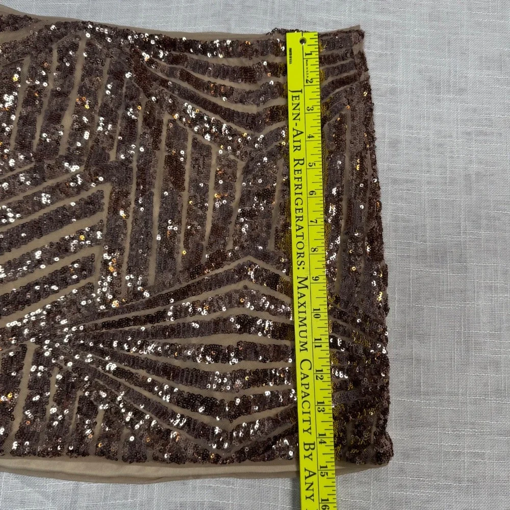 Forever 21 Women L Rose Gold‎ Sequin Mini Skirt Party Clubwear Bodycon Geometric